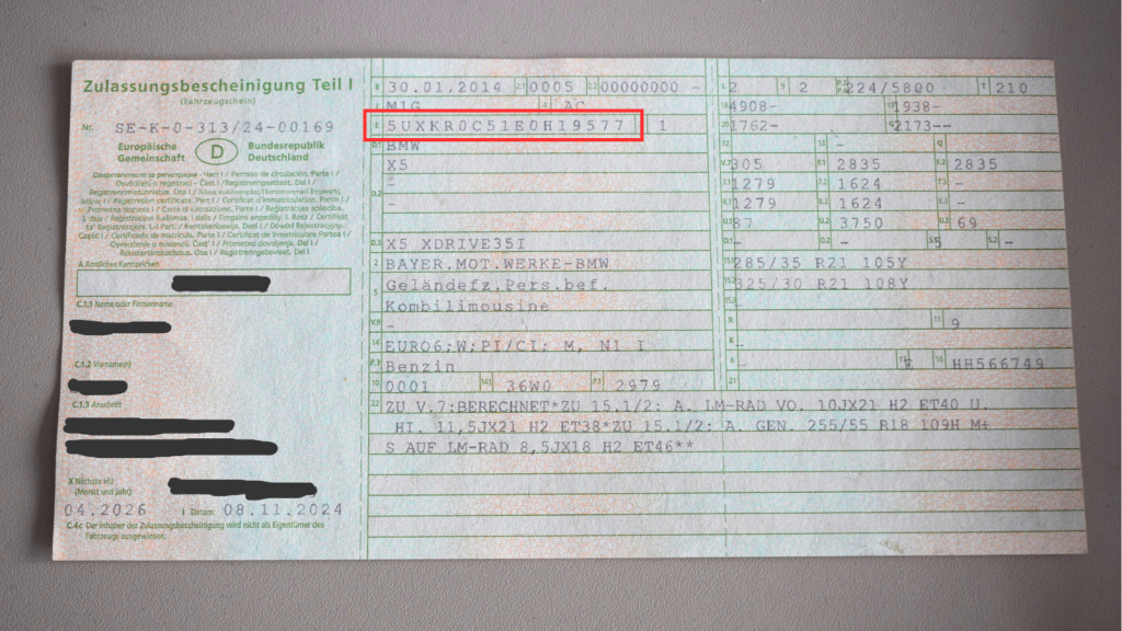 Fahrgestellnummer prüfen FIN